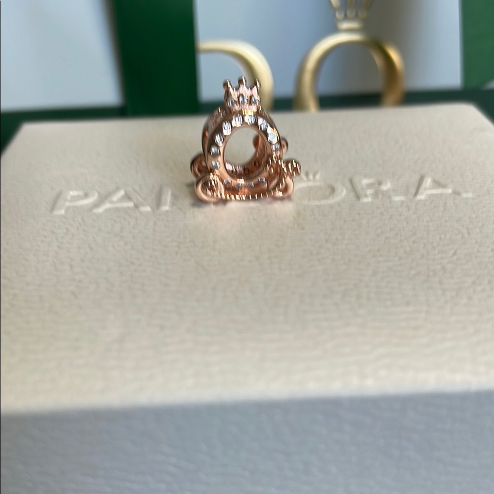 Pandora Rose Gold And CZ Adorned “O” Crown Princess Carriage Charm - Picture 2 of 4